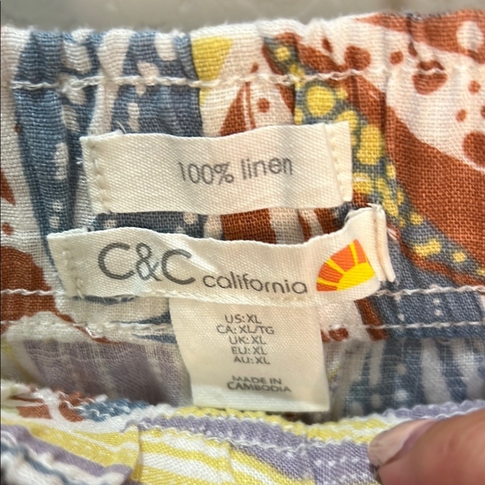 C&C California Linen Pants Crop Flowy Maxi Resort Island Hawaii Wide Leg Pockets - Picture 4 of 10